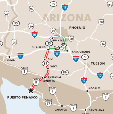 Map-Arizona to Rocky Point
