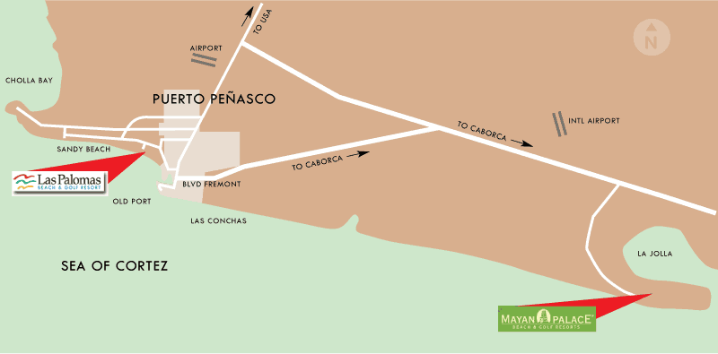 Map to Mayan Palace and Peninsula De Cortes Golf Course